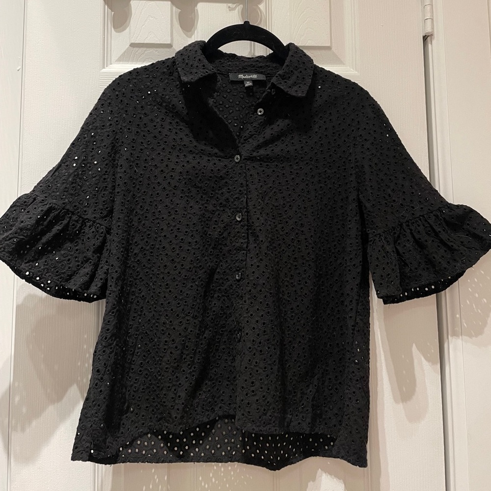 Madewell Black Eyelet Top Size XS